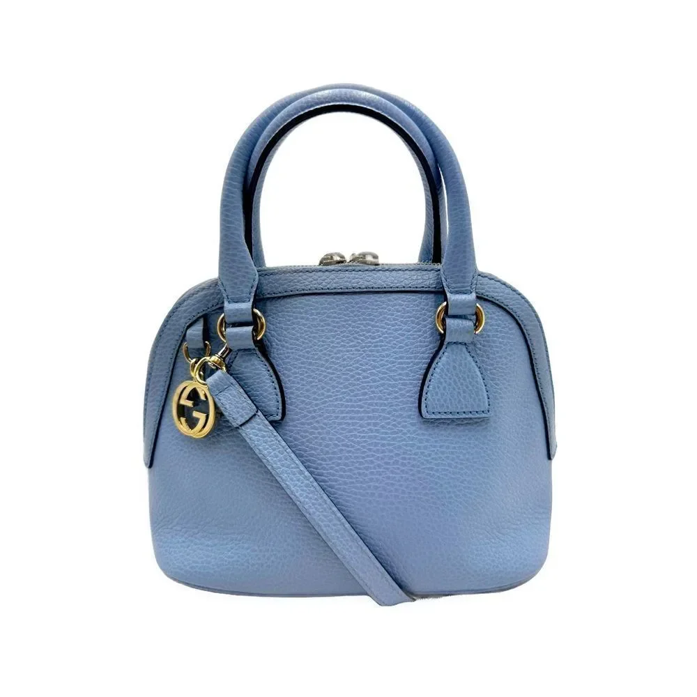 Auth Gucci Small Dollar Calfskin Dome Mineral Blue 2way GG Charm Bag Satchel - Picture 2 of 16